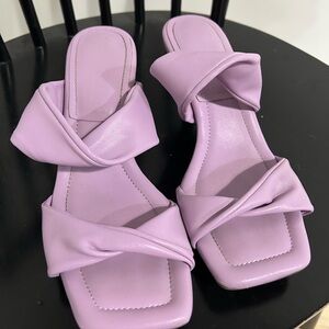Anne Klein Lilac Square-Toe Kitten Heel Sandals